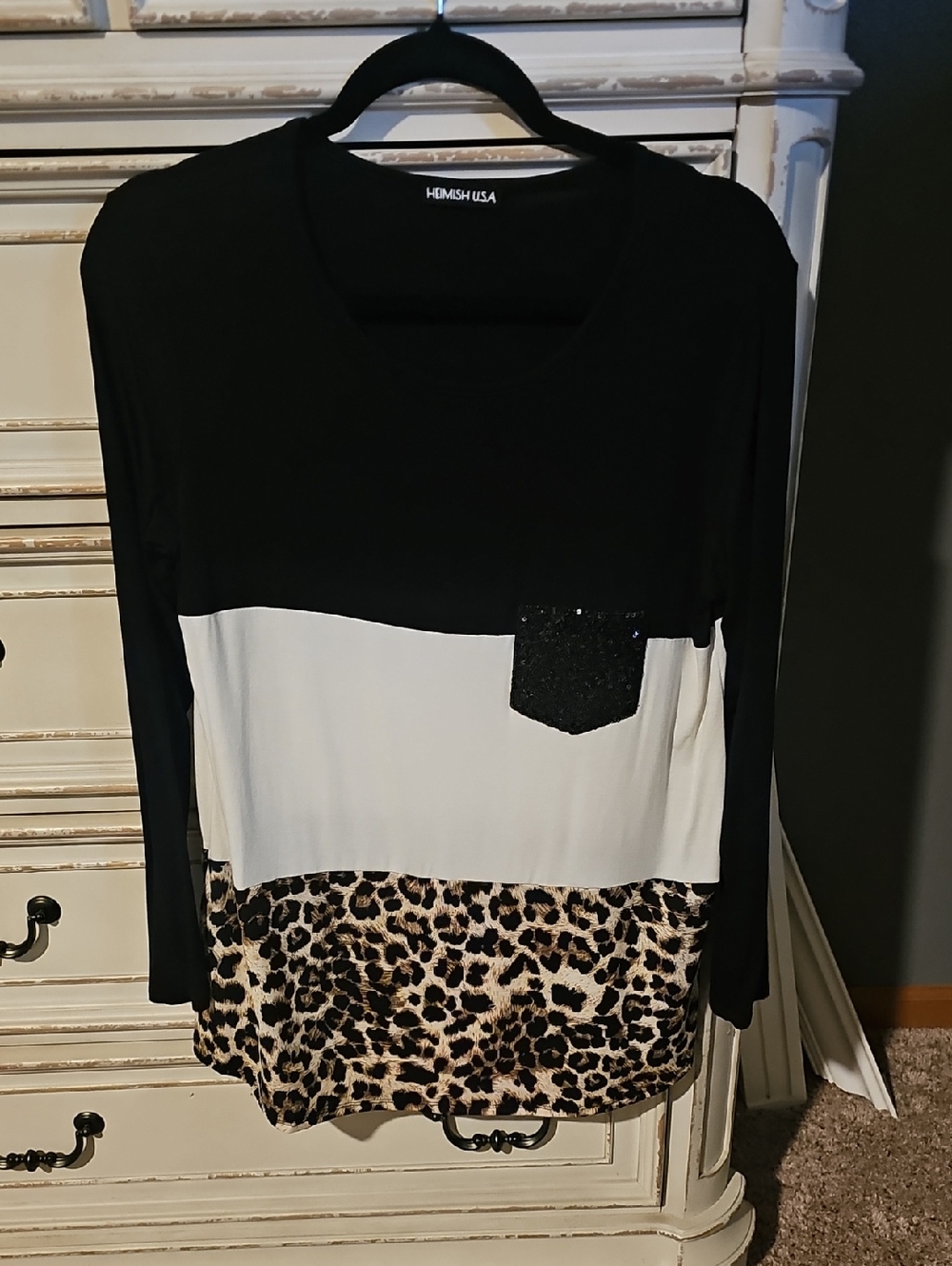 Hemish USA Colorblock Leopard Top - Black, White, Leopard